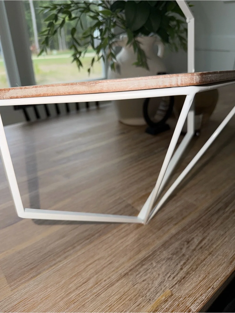 White Hexagon Wall Shelf with Wood Accent - Home Wall Decor